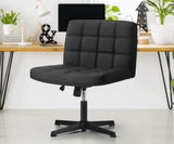 Oikiture Mid Back Office Chair Wide Seat Leather Black No Wheels - Close-Up Angle