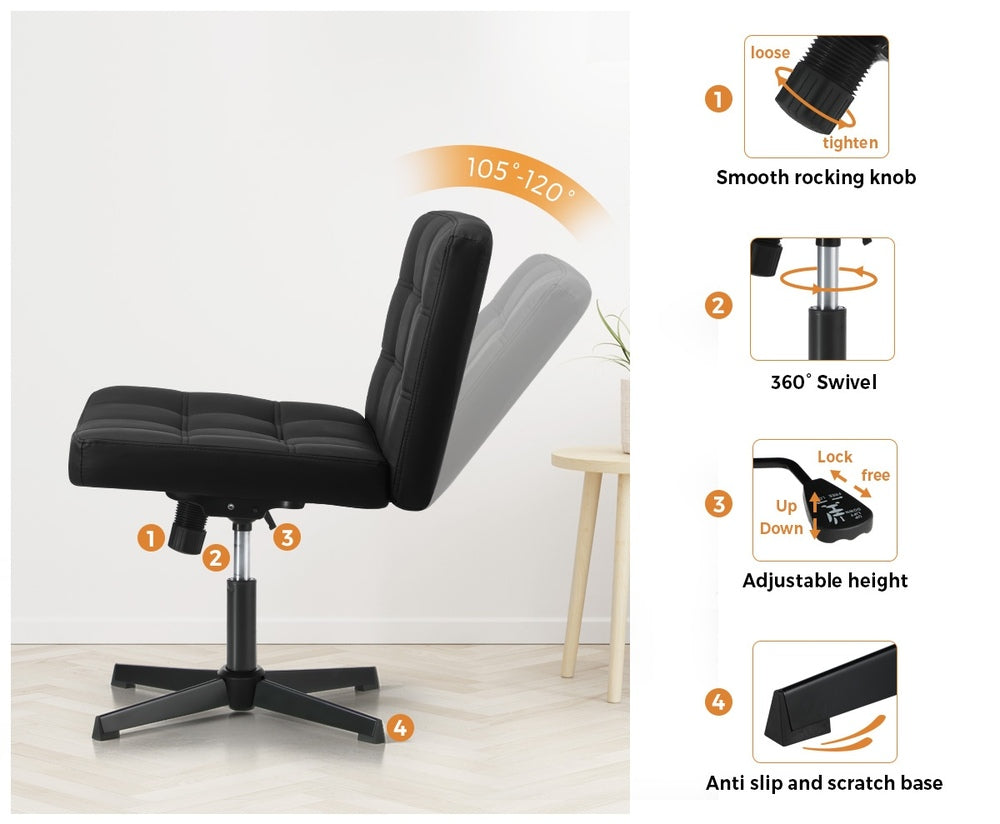 Oikiture Mid Back Office Chair Wide Seat Leather Black No Wheels