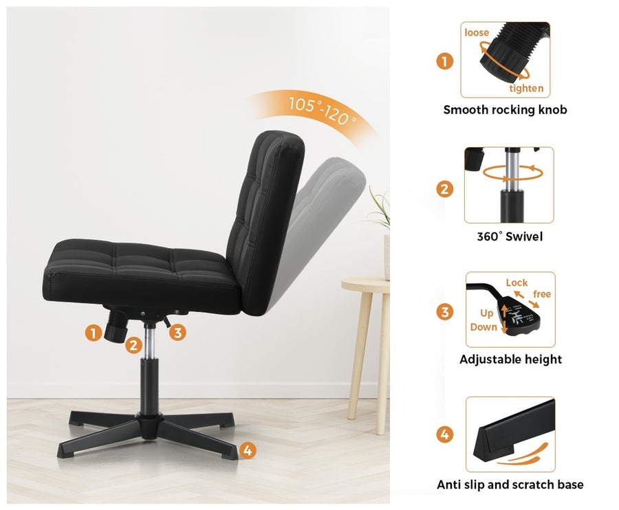 Oikiture Mid Back Office Chair Wide Seat Leather Black No Wheels