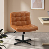 Oikiture Mid Back Office Chair Wide Seat Leather Brown No Wheels