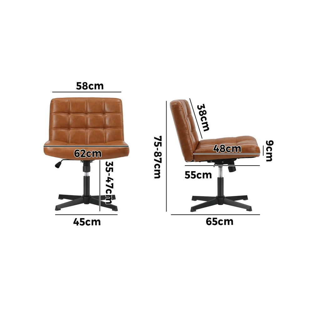 Oikiture Mid Back Office Chair Wide Seat Leather Brown No Wheels