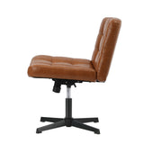 Oikiture Mid Back Office Chair Wide Seat Leather Brown No Wheels
