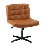 Oikiture Mid Back Office Chair Wide Seat Leather Brown No Wheels - Front View