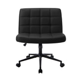Oikiture Mid Back Office Chair Wide Seat PU Leather Black w/Wheels
