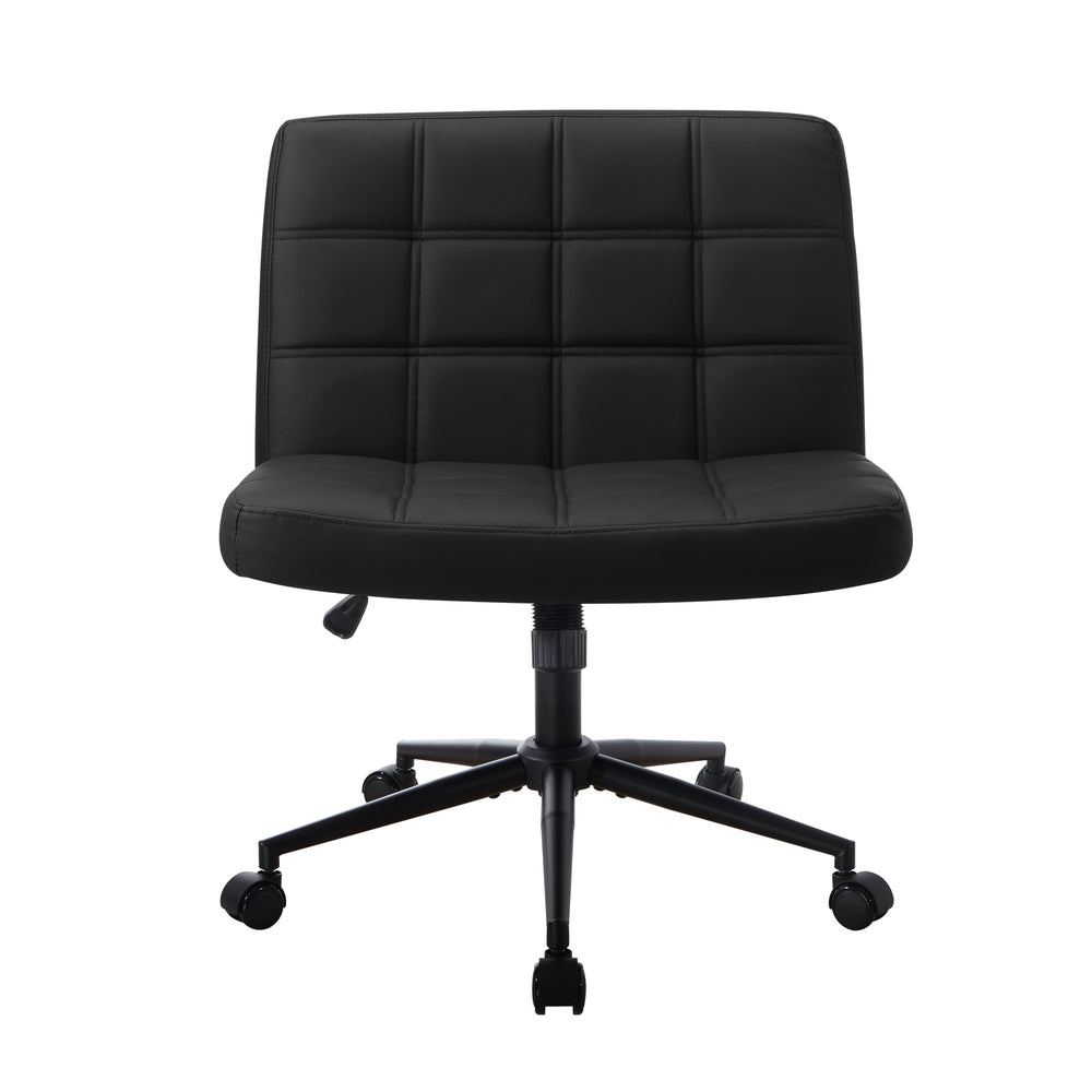 Oikiture Mid Back Office Chair Wide Seat PU Leather Black w/Wheels