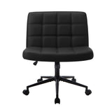 Oikiture Mid Back Office Chair Wide Seat PU Leather Black w/Wheels - Close-Up Angle