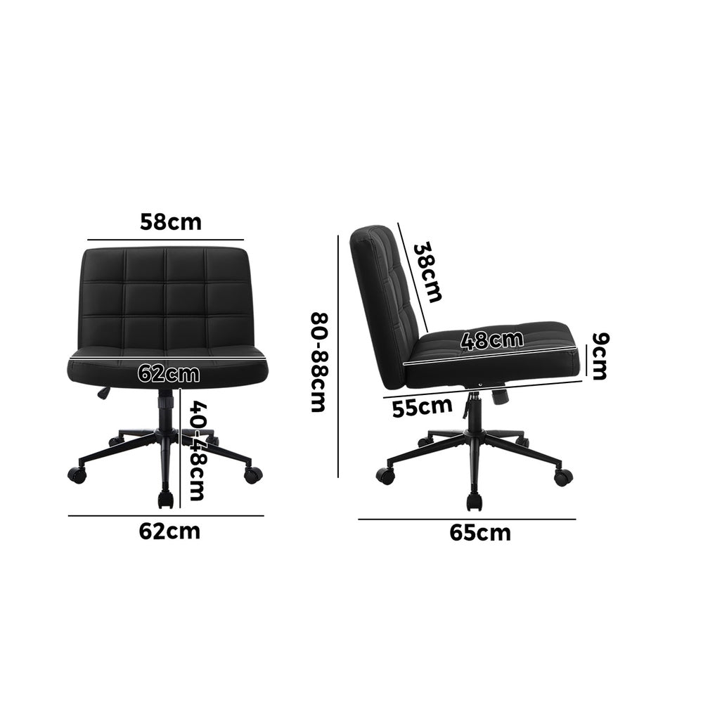 Oikiture Mid Back Office Chair Wide Seat PU Leather Black w/Wheels