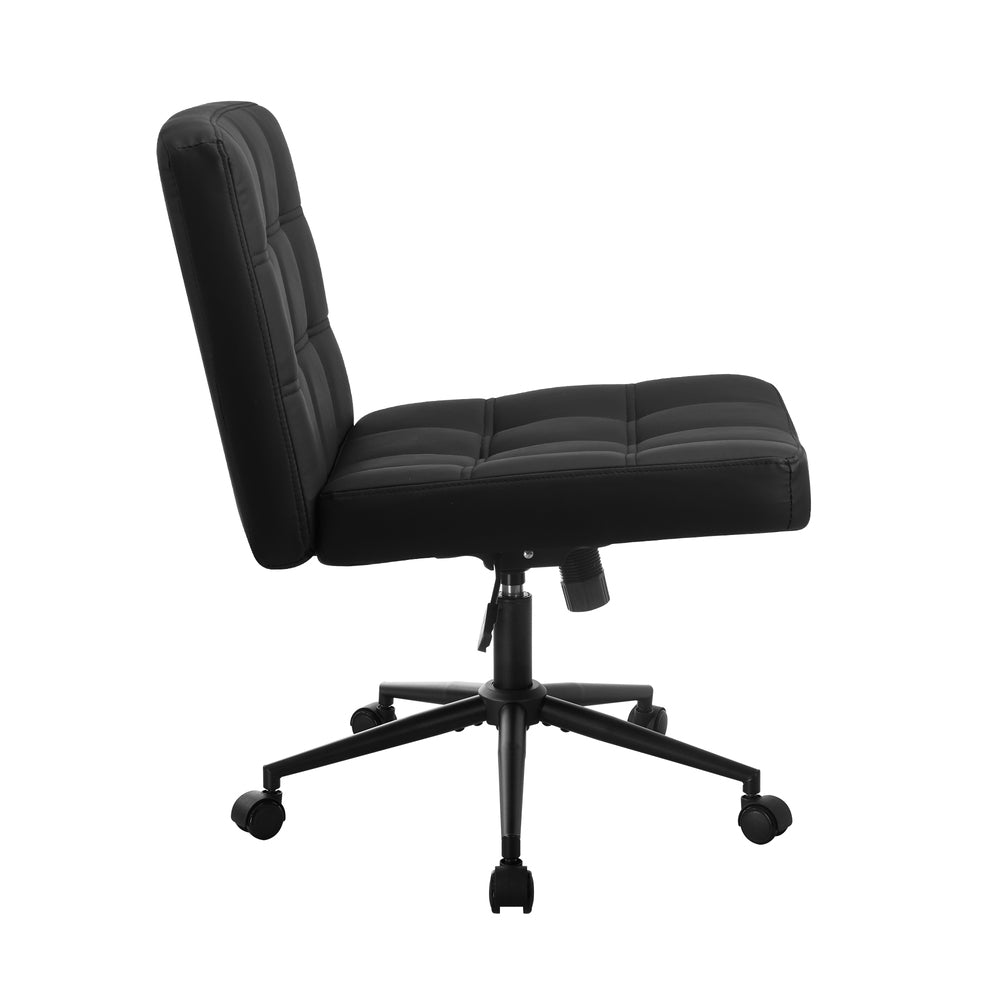 Oikiture Mid Back Office Chair Wide Seat PU Leather Black w/Wheels