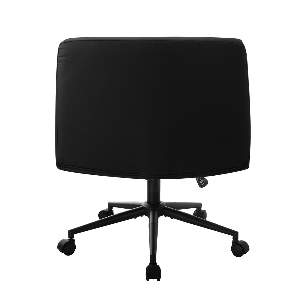 Oikiture Mid Back Office Chair Wide Seat PU Leather Black w/Wheels