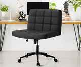 Oikiture Mid Back Office Chair Wide Seat PU Leather Black w/Wheels - Side View