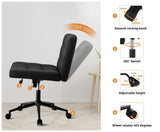 Oikiture Mid Back Office Chair Wide Seat PU Leather Black w/Wheels
