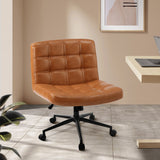 Oikiture Mid Back Office Chair Wide Seat PU Leather Brown w/Wheels