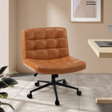 Oikiture Mid Back Office Chair Wide Seat PU Leather Brown w/Wheels - Close-Up Angle