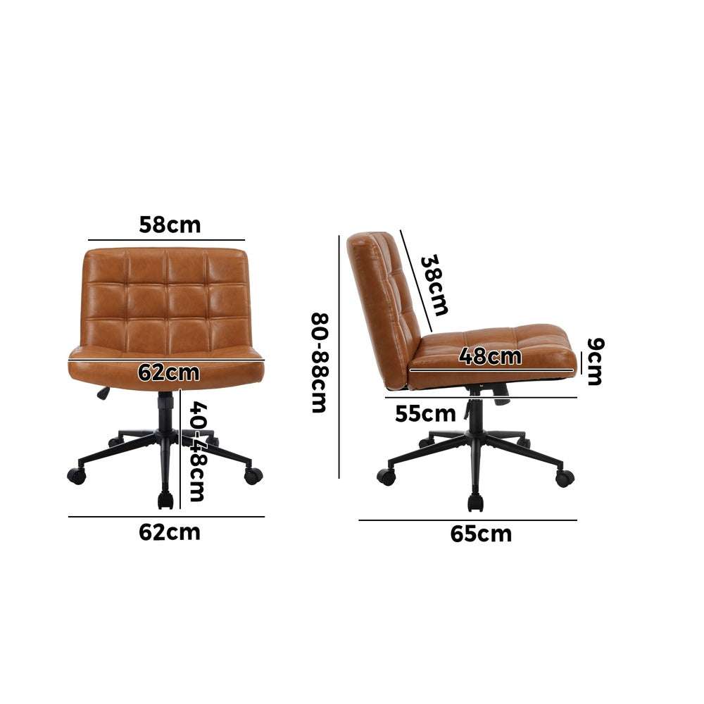 Oikiture Mid Back Office Chair Wide Seat PU Leather Brown w/Wheels