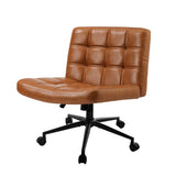 Oikiture Mid Back Office Chair Wide Seat PU Leather Brown w/Wheels - Rear View