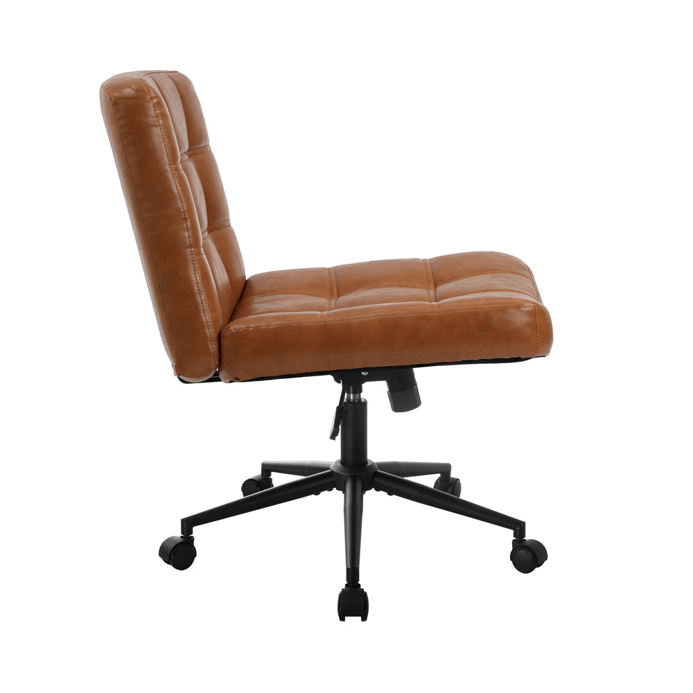 Oikiture Mid Back Office Chair Wide Seat PU Leather Brown w/Wheels