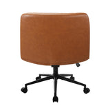 Oikiture Mid Back Office Chair Wide Seat PU Leather Brown w/Wheels - Front View