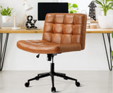 Oikiture Mid Back Office Chair Wide Seat PU Leather Brown w/Wheels