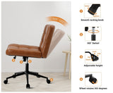 Oikiture Mid Back Office Chair Wide Seat PU Leather Brown w/Wheels