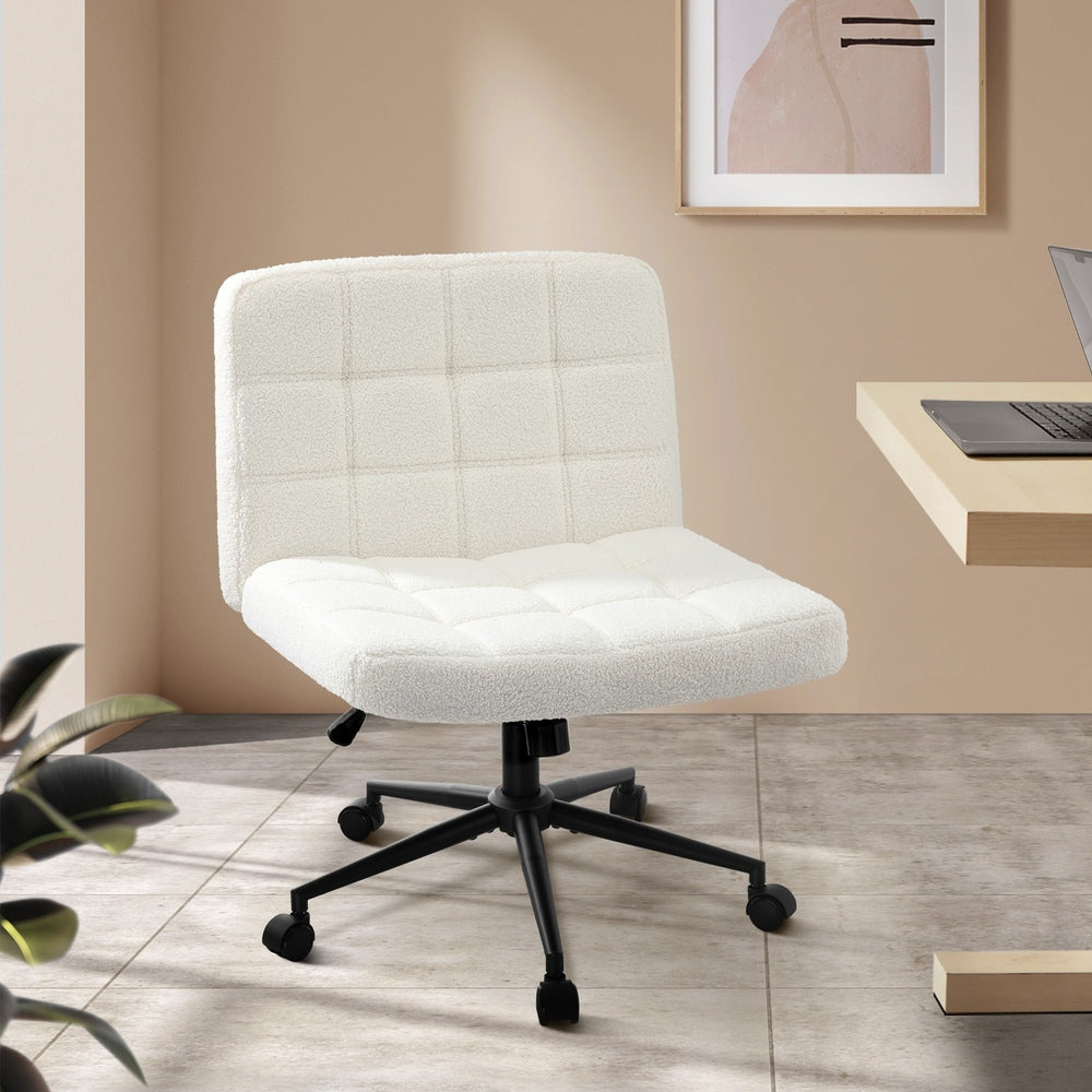 Oikiture Office Chair Wide Seat Boucle White with Wheels