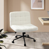 Oikiture Office Chair Wide Seat Boucle White with Wheels - Extra Image