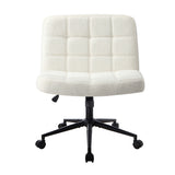Oikiture Office Chair Wide Seat Boucle White with Wheels