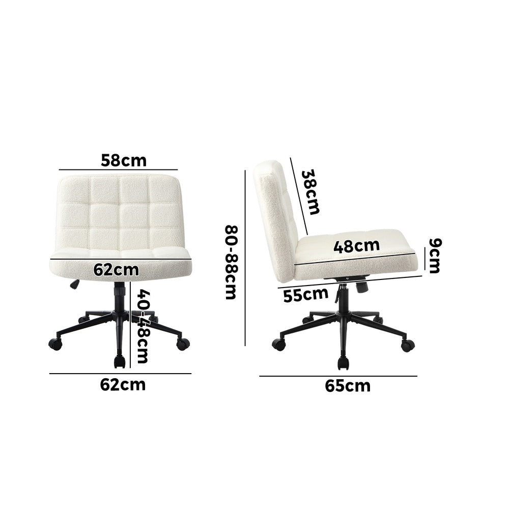 Oikiture Office Chair Wide Seat Boucle White with Wheels