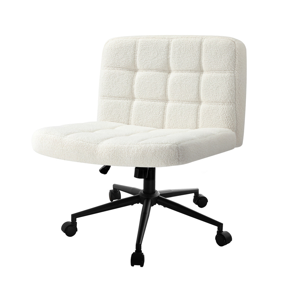 Oikiture Office Chair Wide Seat Boucle White with Wheels