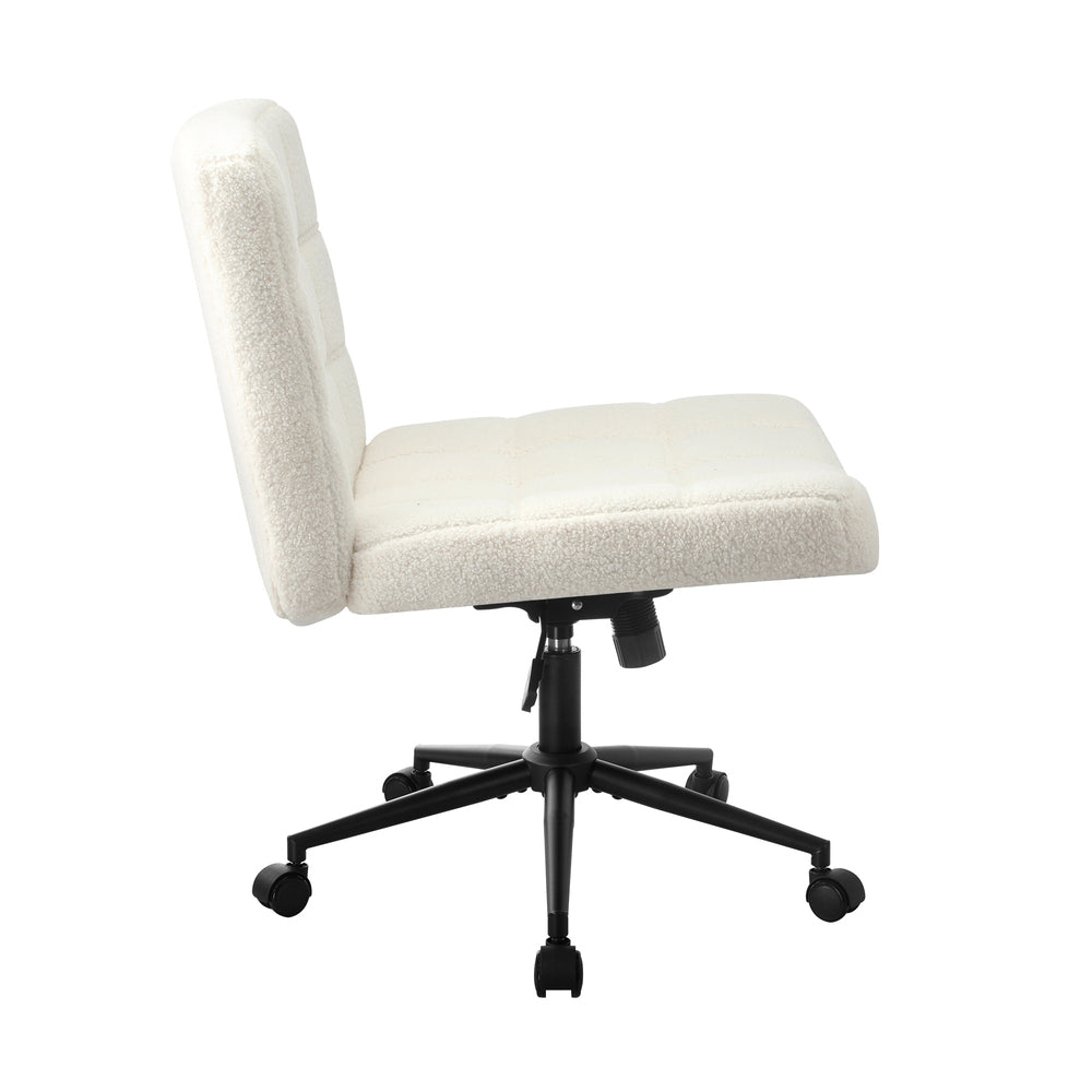 Oikiture Office Chair Wide Seat Boucle White with Wheels