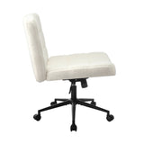 Oikiture Office Chair Wide Seat Boucle White with Wheels - Rear View
