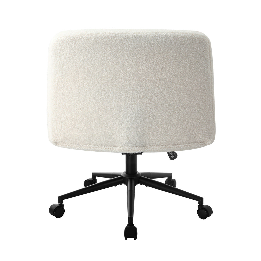 Oikiture Office Chair Wide Seat Boucle White with Wheels