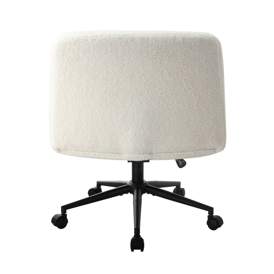Oikiture Office Chair Wide Seat Boucle White with Wheels