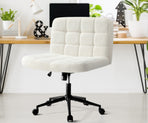 Oikiture Office Chair Wide Seat Boucle White with Wheels