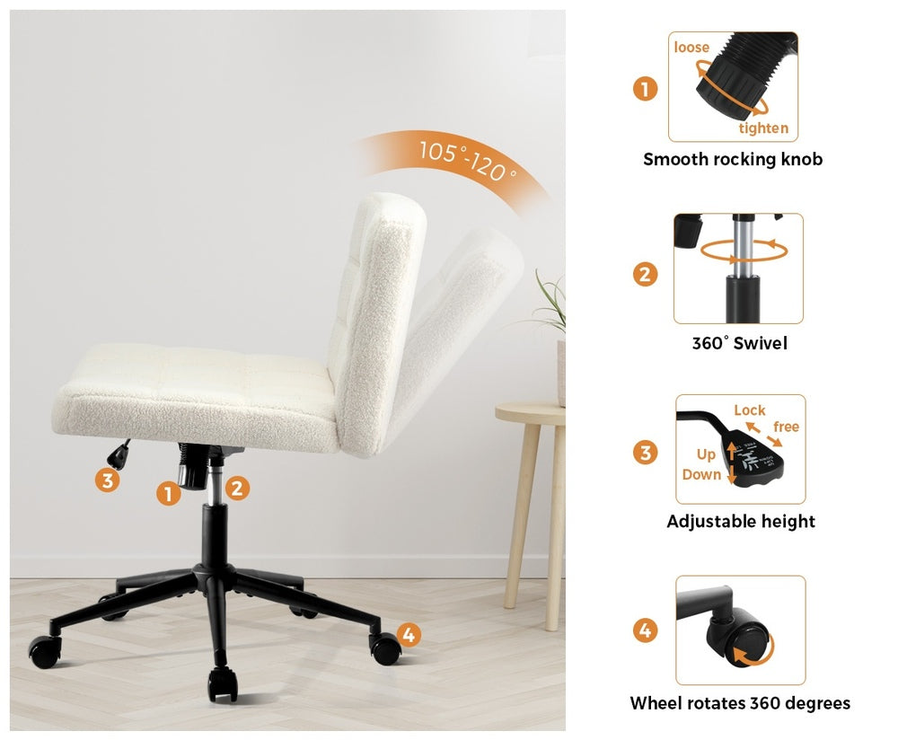 Oikiture Office Chair Wide Seat Boucle White with Wheels