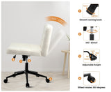 Oikiture Office Chair Wide Seat Boucle White with Wheels - Low Angle