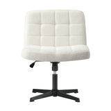 Oikiture Mid Back Office Chair Wide Seat Boucle White No Wheels