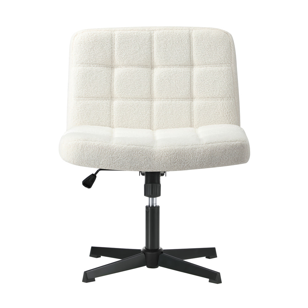 Oikiture Mid Back Office Chair Wide Seat Boucle White No Wheels