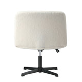 Oikiture Mid Back Office Chair Wide Seat Boucle White No Wheels - Close-Up Angle