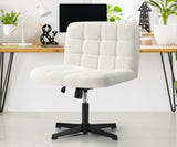 Oikiture Mid Back Office Chair Wide Seat Boucle White No Wheels - Extra Image