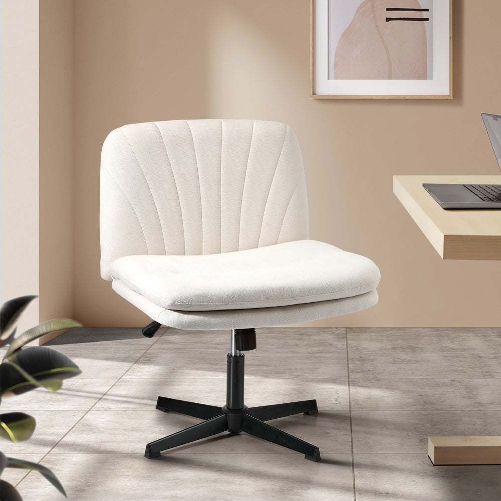 Oikiture Office Chair Wide Seat Linen Beige No Wheels