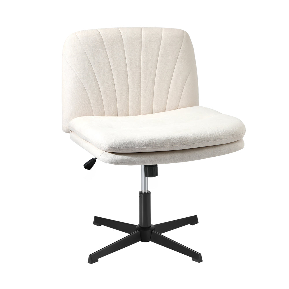 Oikiture Office Chair Wide Seat Linen Beige No Wheels