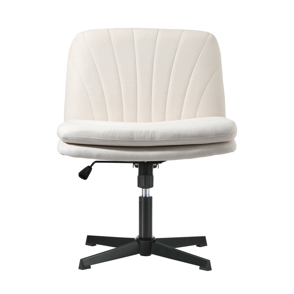 Oikiture Office Chair Wide Seat Linen Beige No Wheels