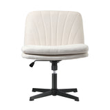Oikiture Office Chair Wide Seat Linen Beige No Wheels - Close-Up Angle