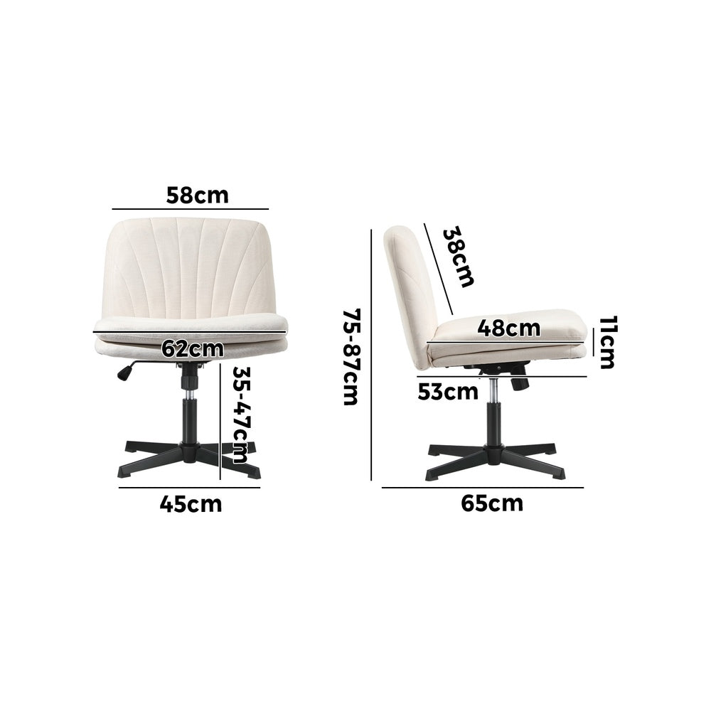 Oikiture Office Chair Wide Seat Linen Beige No Wheels