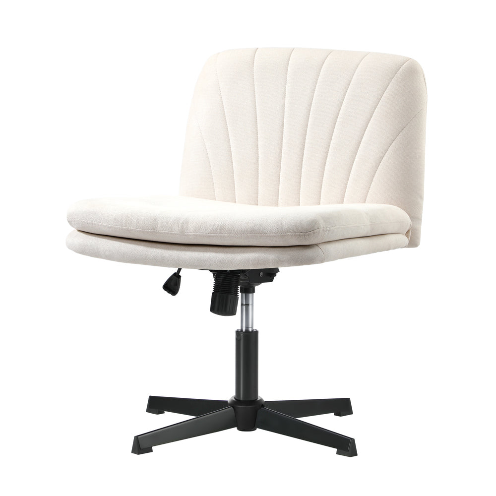 Oikiture Office Chair Wide Seat Linen Beige No Wheels