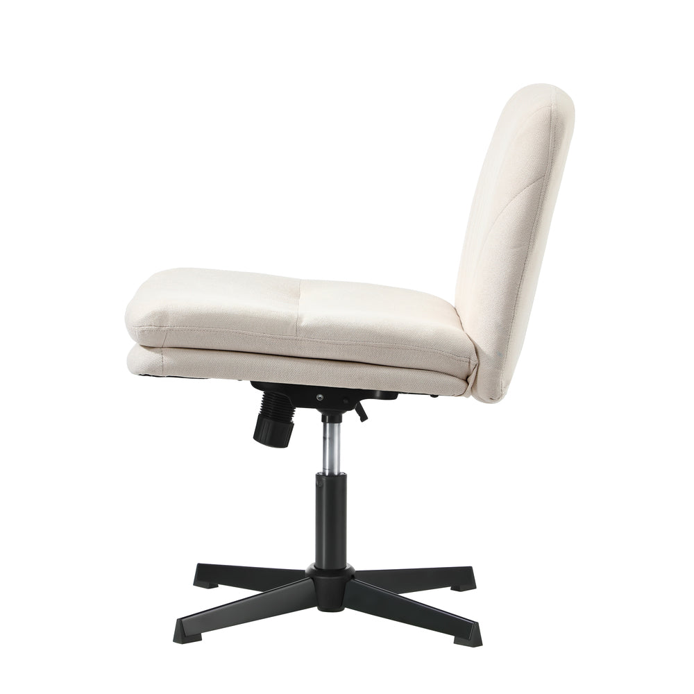 Oikiture Office Chair Wide Seat Linen Beige No Wheels