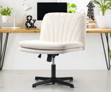 Oikiture Office Chair Wide Seat Linen Beige No Wheels