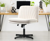 Oikiture Office Chair Wide Seat Linen Beige No Wheels - Low Angle