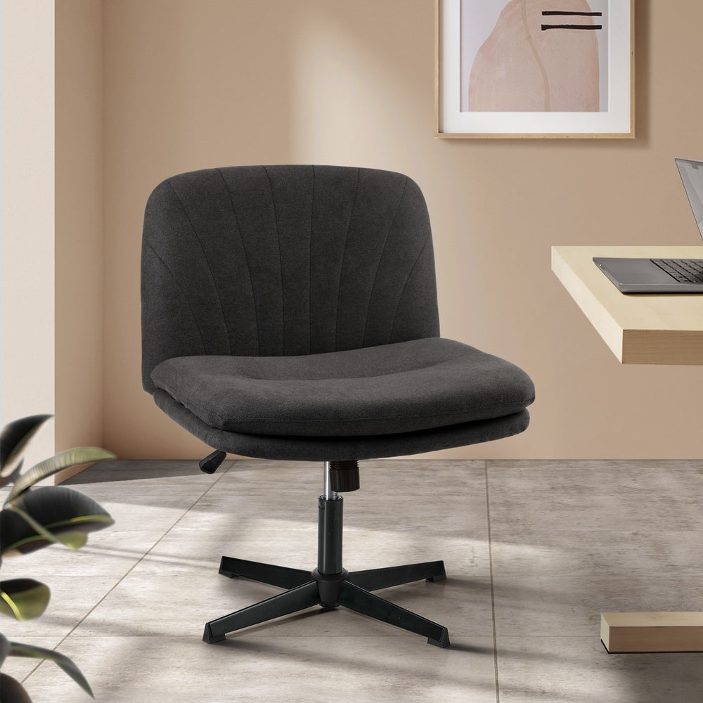 Oikiture Armless Office Chair Wide Seat Linen Charcoal No Wheels