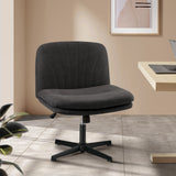 Oikiture Armless Office Chair Wide Seat Linen Charcoal No Wheels - Rear View